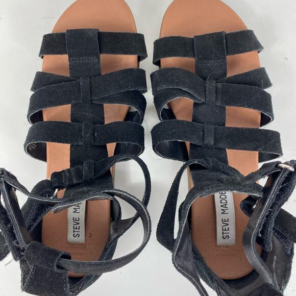 Steve Madden Gali Sandals Black Leather Open Toe Casual Gladiator Womens 8M - Picture 13 of 14